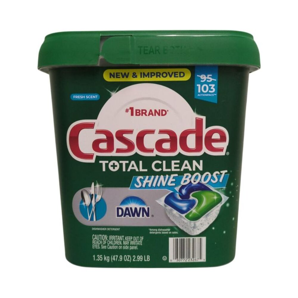 Cascade Total Clean Shine Boost Pacs Dishwasher Detergent, Fresh Scent, 103ct